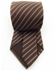 back view of brown and pink striped necktie