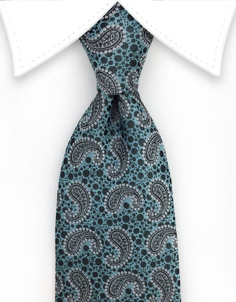 aqua and black paisley necktie