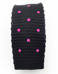 black skinny knit tie with pink dots