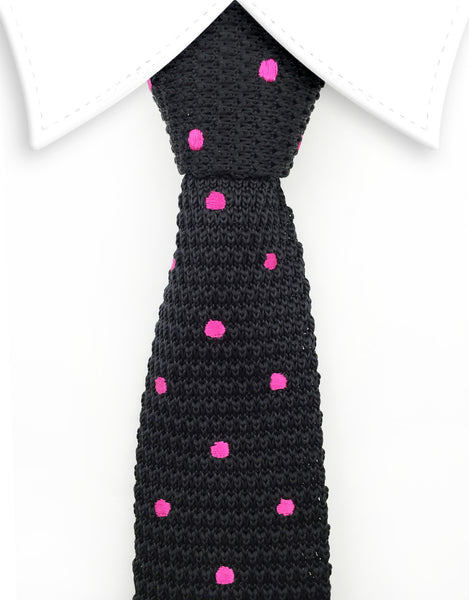 Black & pink polka dot knitted tie