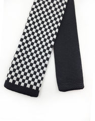 Black White Checkered Knit Tie