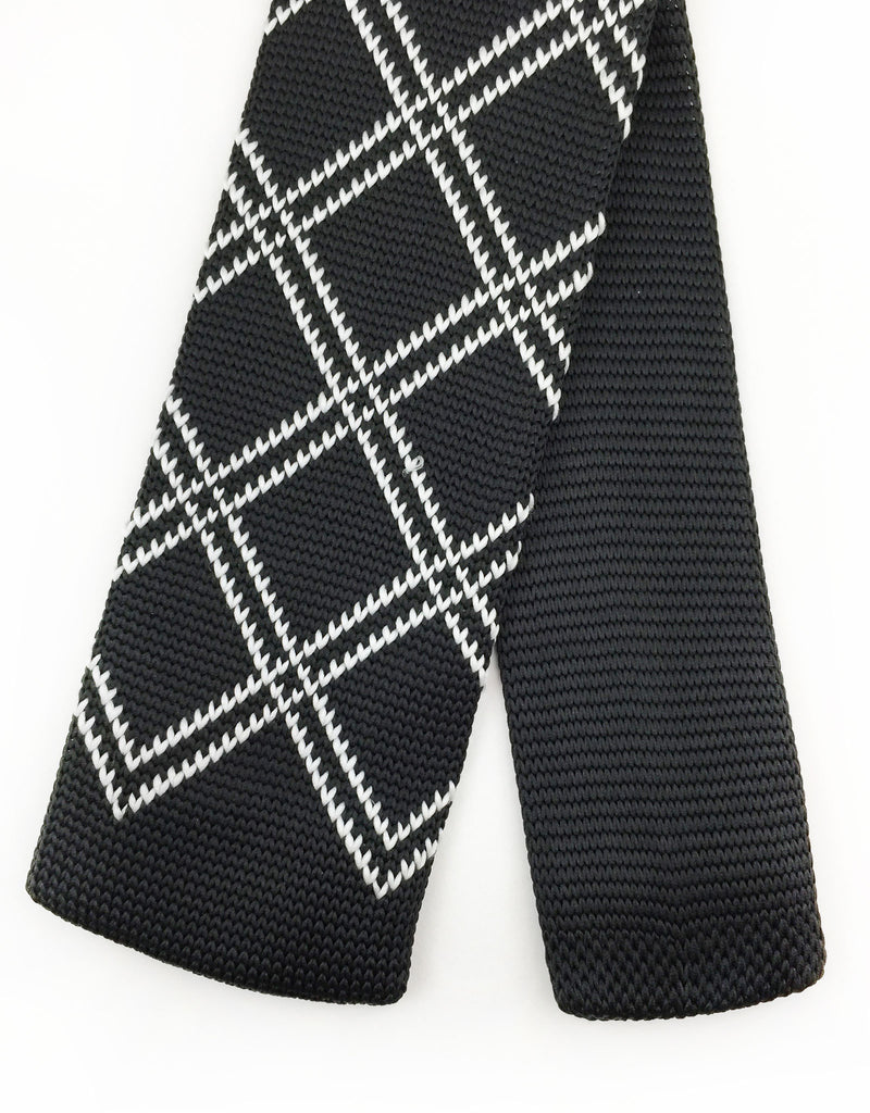 Black and White Knitted Tie Checkered Knit Tie 