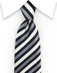 Black White Silver Striped Tie