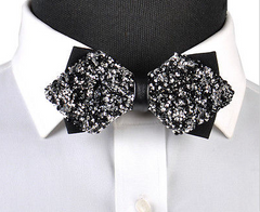 black and silver rhinestone bow tie