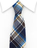 Brown, blue and cream plaid necktie