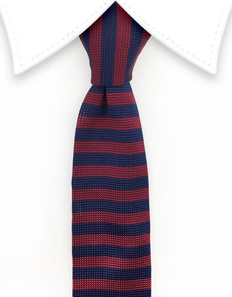 Burgundy & Navy Striped Knitted Tie