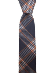 Charcoal Gray and Orange Plaid Cotton Skinny Men's Tie & Matching Pocket Square