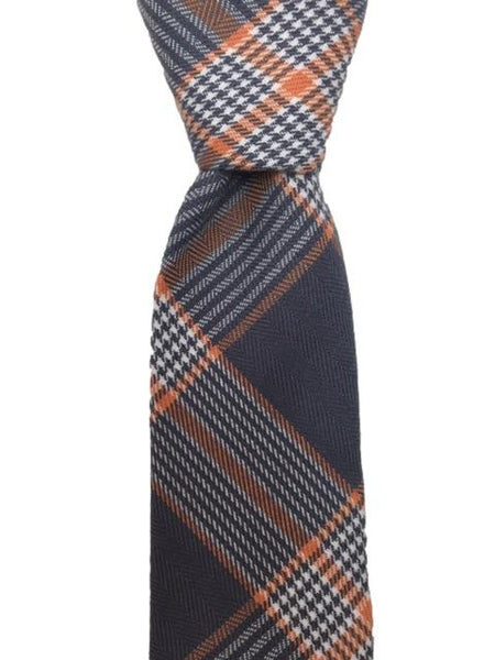 Charcoal Gray and Orange Plaid Cotton Skinny Men's Tie