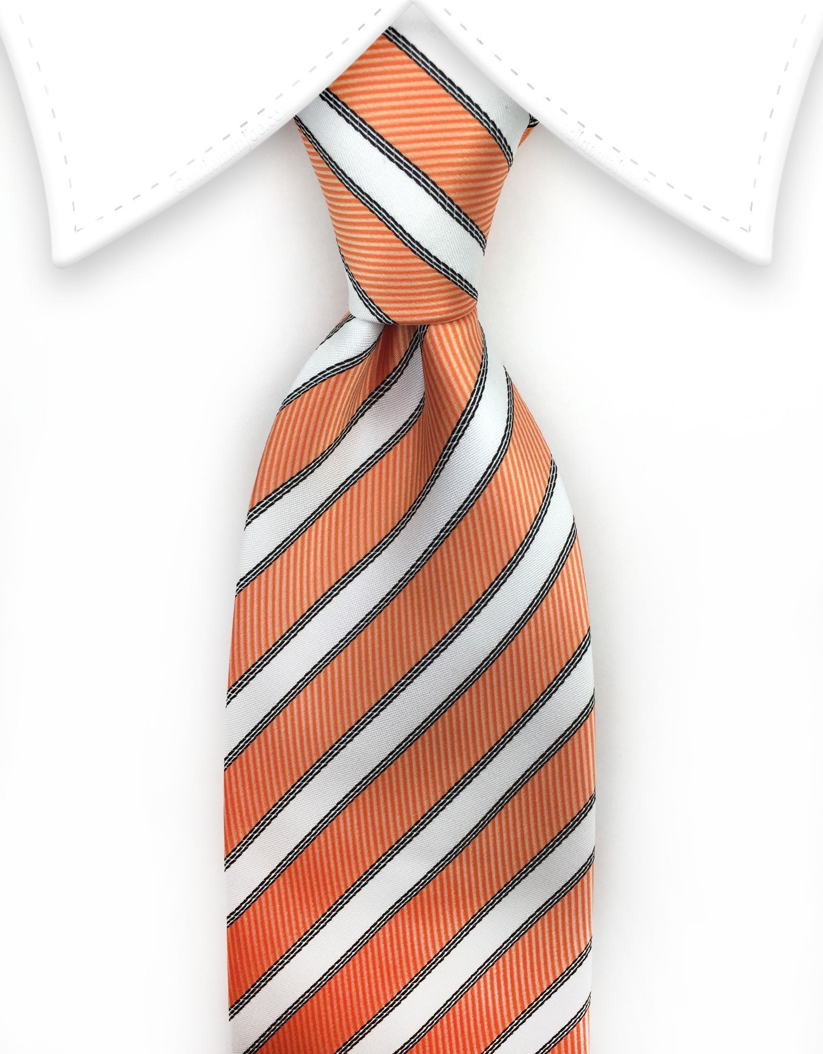 Orange and white striped long tie