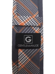 Charcoal Gray and Orange Plaid Cotton Skinny Men's Tie & Matching Pocket Square