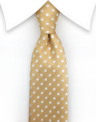 Gold Extra Long Tie with White Polka Dots