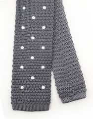 Gray knitted tie with white polka dots