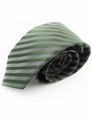 side view of green and grey striped tie