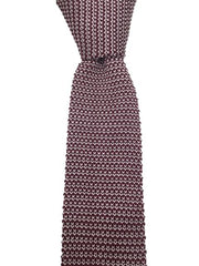 Burgundy and White Men's Knitted Tie