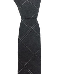 Charcoal Gray Cotton Skinny Tie with Argyle Pattern