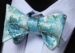Silvery Green, Seafoam, Turquoise Floral Self-Tie Bow Tie & Matching Pocket Square