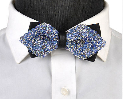 Blue and Silver Crystal Bow Tie