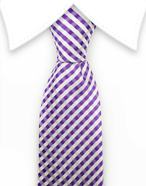 Purple and white checked tie