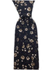 Midnight Navy Blue Cotton Skinny Tie with Taupe and White Flowers