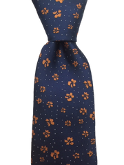 Navy Blue Tie with Orange Flowers