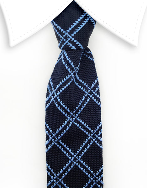 Navy Blue & Light Blue Skinny Knit Tie