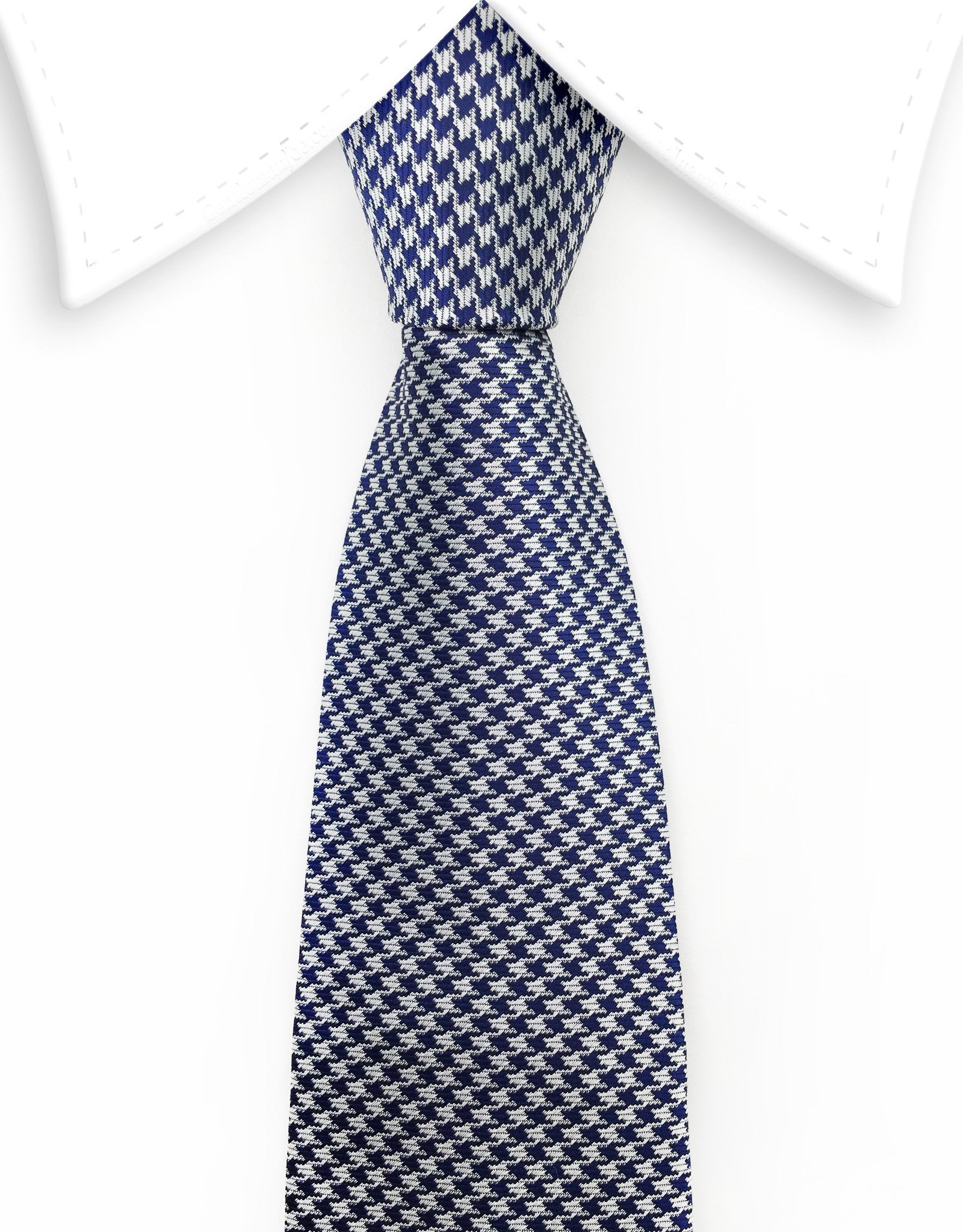 Navy blue and silver houndstooth tie