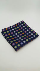 Navy Pocket Square with Colorful Polka Dots