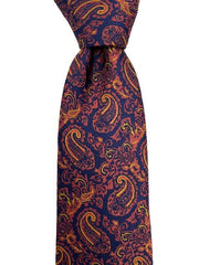 Men's Navy Tie with Burnt Red and Orange Paisley Design