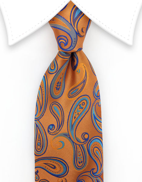 Orange Blue Paisley Tie