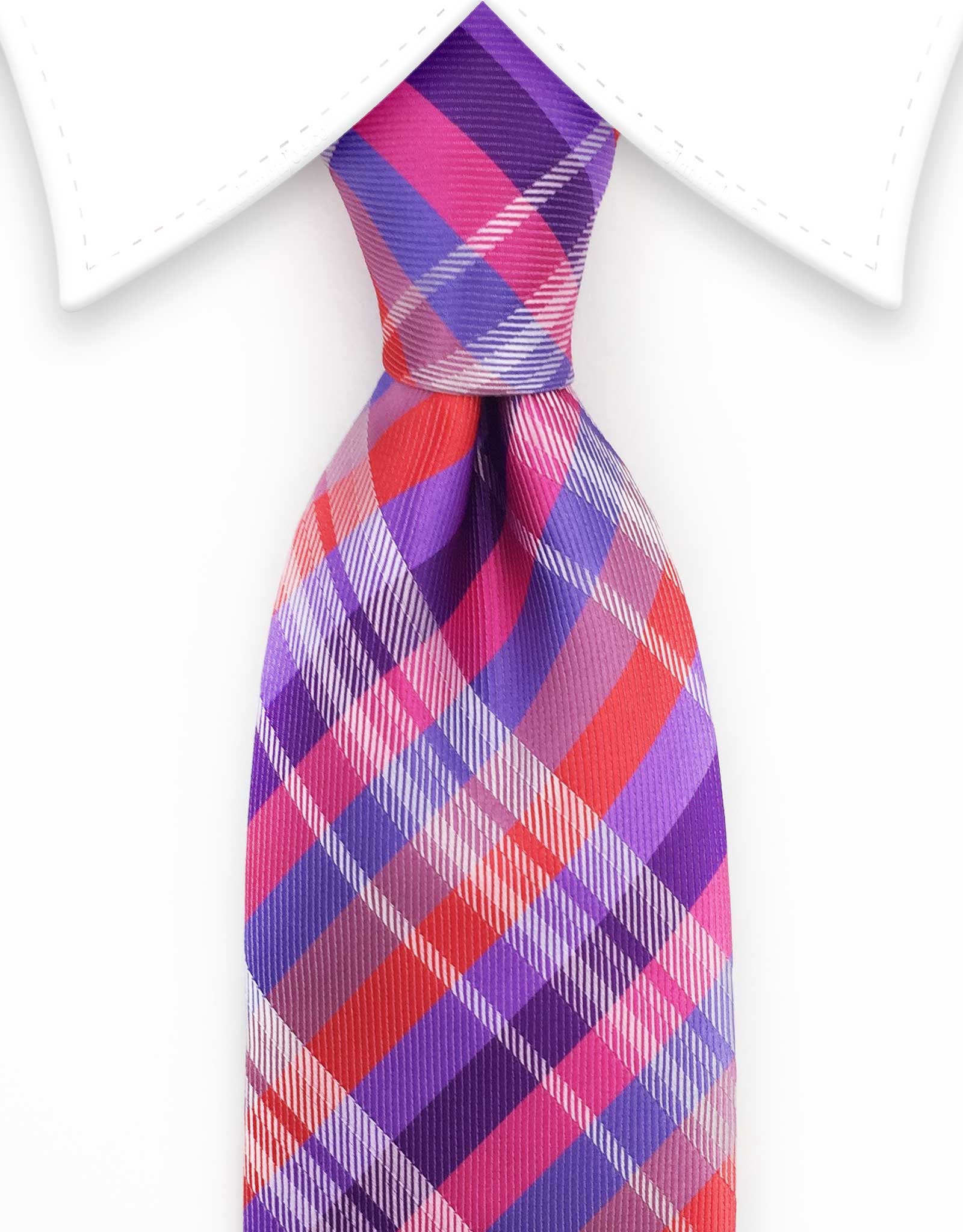 Purple Pink Red Plaid Extra Long Tie