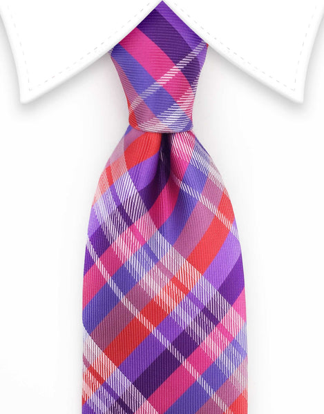 Purple, Pink, Red Plaid Tie