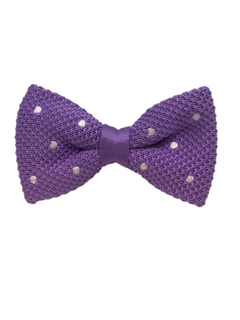 Lilac and White Polka Dot Knitted Bow Tie