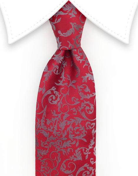 Raspberry & Silver Floral Necktie