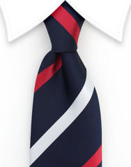 Red, white, navy blue stripe tie