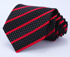 Black Dotted Extra Long Tie with Red Stripes