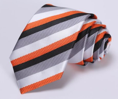 Orange & Silver Striped Skinny Tie