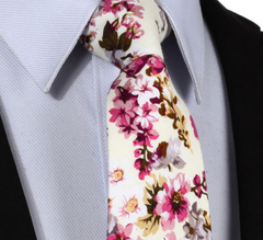 pale yellow and pink floral mens tie