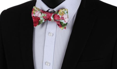 Seafoam Green & Pink Rose Floral Bow Tie & Hanky