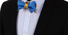 blue & yellow self tie bow tie