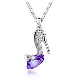 purple crystal ladies stiletto shoe pendant with chain