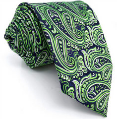 navy blue and green paisley necktie
