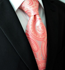 coral pink paisley necktie