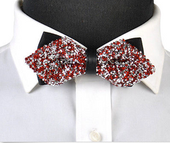 Diamond Tip Red and Silver Sparkling Bow Tie
