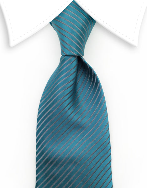 Teal tie with silver pinstripes