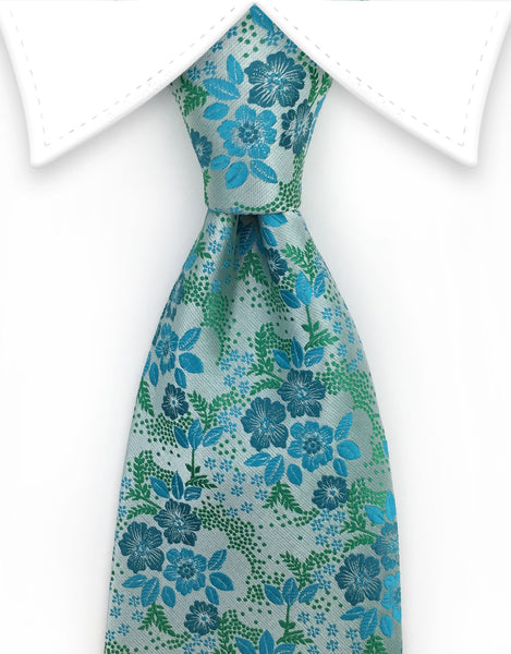 Seafoam Green & Turquoise Floral Tie