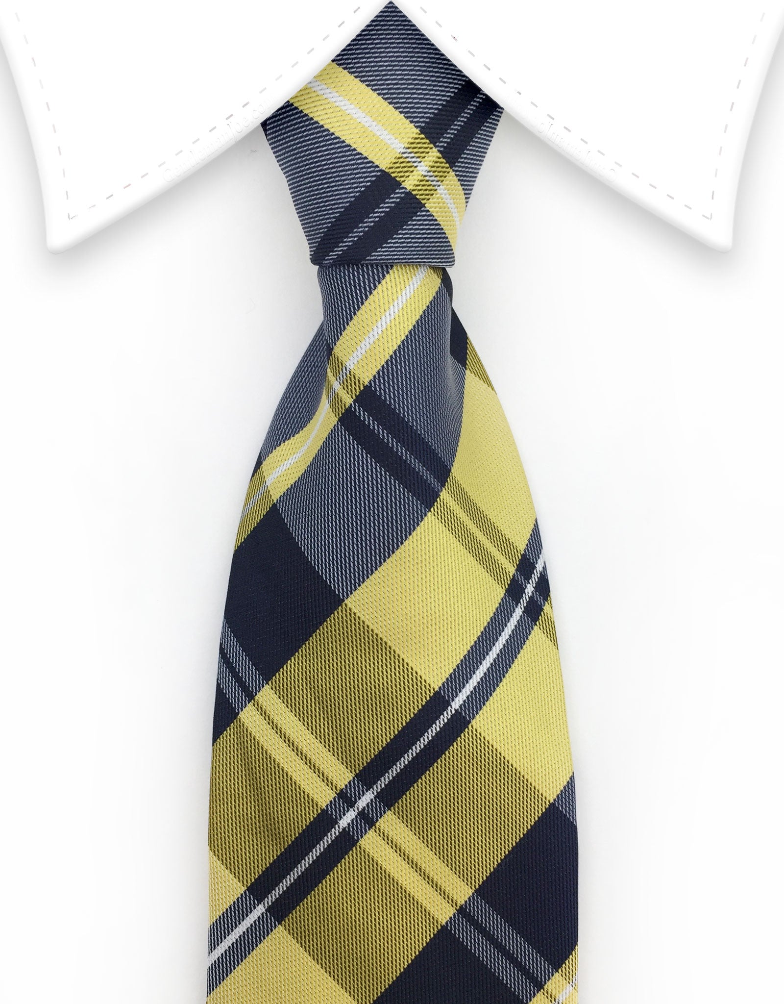 Yellow Navy Blue Plaid Necktie