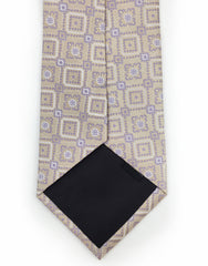 beige tie with purple motif