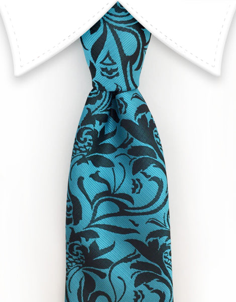teal aqua floral extra long tie