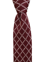 Burgundy Knitted Tie with a White Argyle Pattern