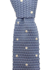 Light Blue & White Polka Dots Skinny Knitted Tie